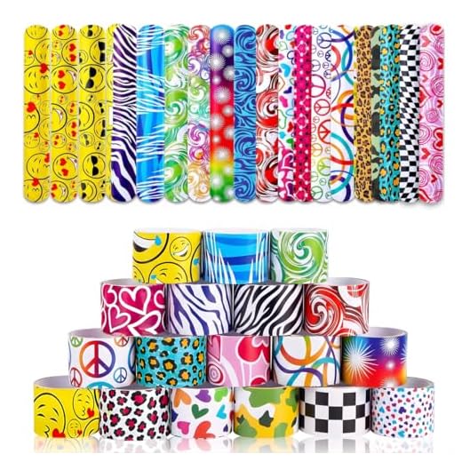 Easter Basket Stuffers-50 Pcs Slap Bracelets For Kids Party Favors | Snap Bracelets Pack Bulk Toys for Kids Prizes | 25 Unique Colorful Designs Wrist Bands Toddler Party Favors Bulk One Size Fits All