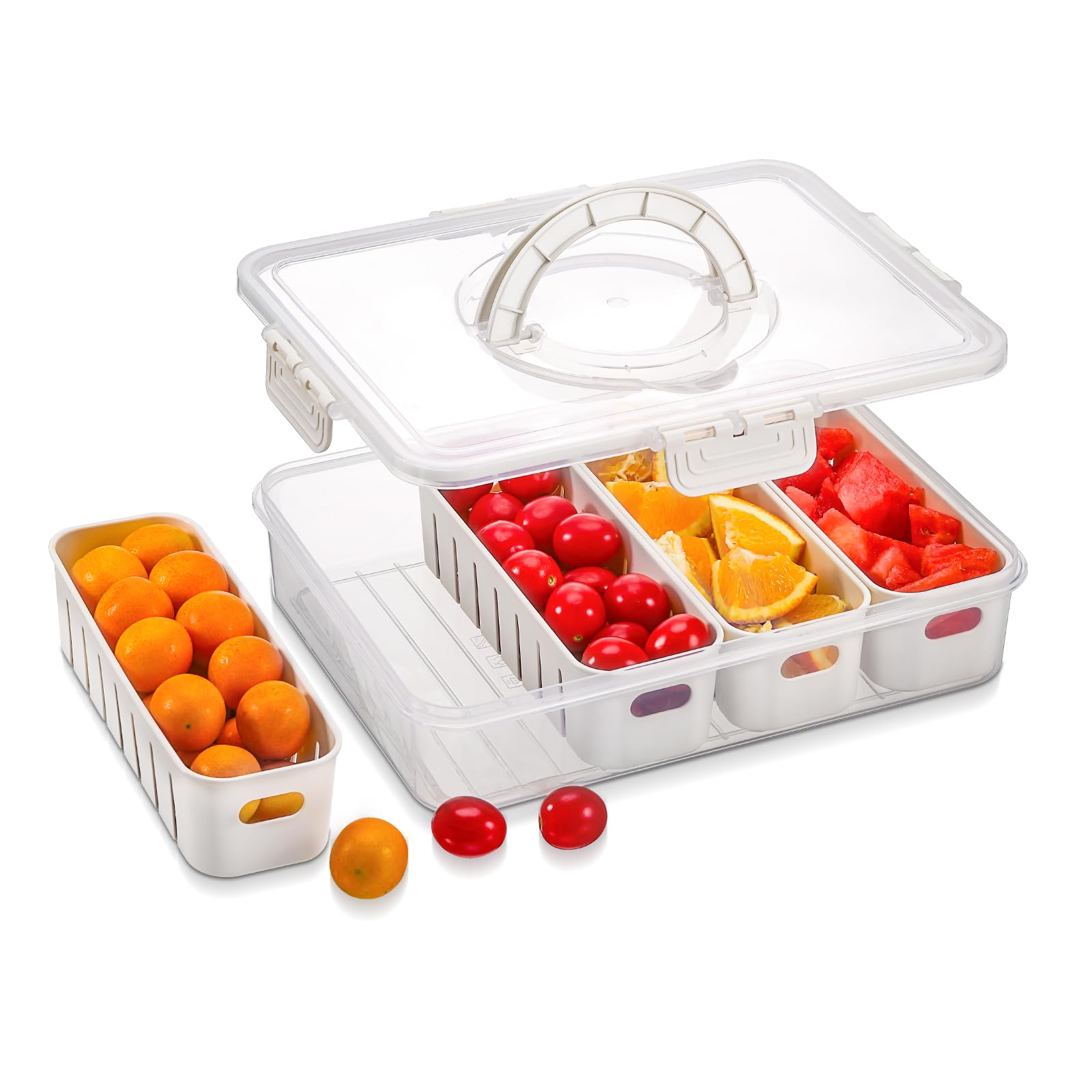 Hejo Fridge Food Storage Containers with Lids,Large-capacity Fridge Fruit Storage Containers,Drainable Fresh Fruit Container with 4 Removable Colanders,Airtight Snackle Box for Snacks,Salads,Vegetable — image 1