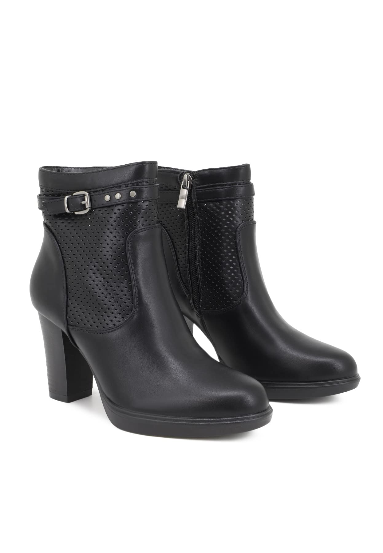 QUEEN HELENA Tronchetti Traforati Stivaletti con Tacco Bassi Zip Laterale con Plateau Donna XX28-107