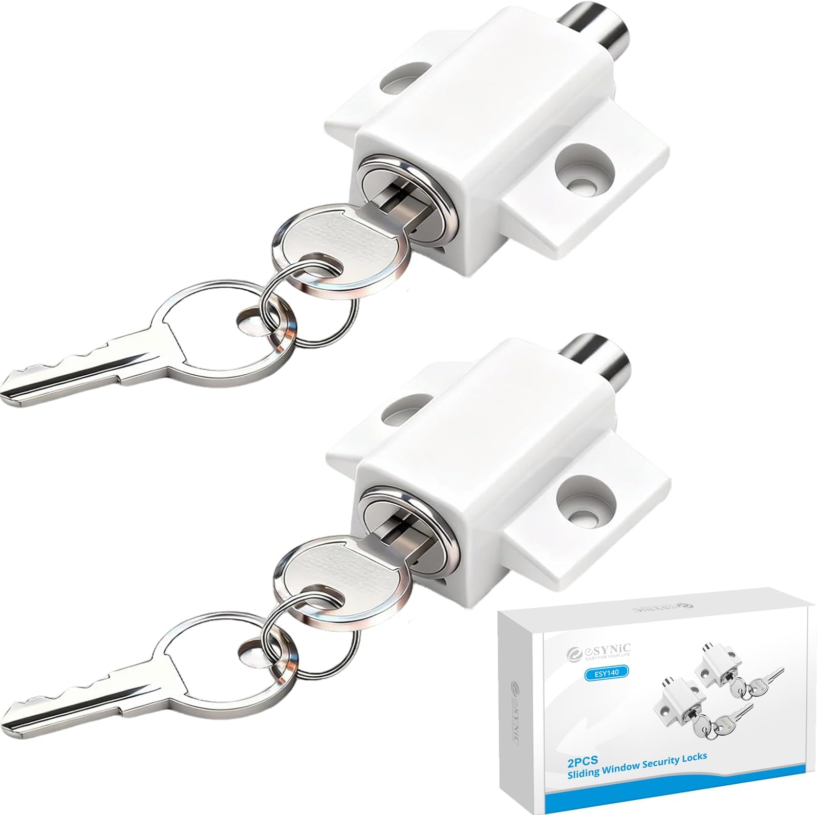 eSynic 2Pcs Sliding Patio Door Catches Set Security Lock Window and Patio Door Window Bolt Sliding Universal Locks White
