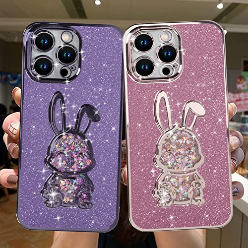 Bonoma Glitter Case For Iphone 14 Pro Max Case, Electroplated Rabbit [ 2023 New ] Phone Case Moving Quicksand Sparkle Glitter Cover With Camera Protector (6.7"), Pink #TOP4
