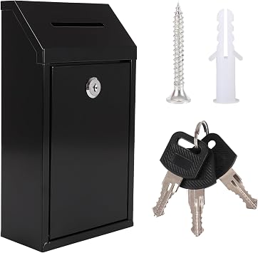 Metal Donation Box with Lock Ballot Box Drop Box with Lock Suggestion Box with Slot and Locks Metal Locks Boxs Comment Box Voting Box Key Drop Box for Home OfficeBlack,10.24 x 5.71 x 2.95 Inch