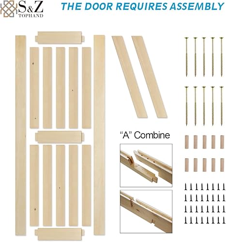 Miniatura 5 de S&Z TOPHAND Puerta de granero anudada británica sin terminar de 36 pulgadas x 96 pulgadas con kit de herrajes para puerta corredera de 6.6