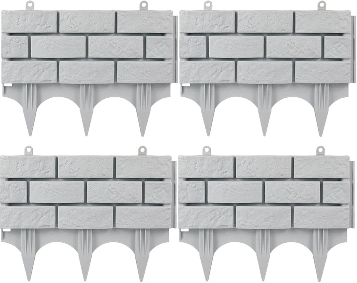 JYCAR 4PCS Garden Plastic Fence Edging, Imitation Stone Effect Flower Bed Edging Plant Border Imitation Stone Brick for Gray