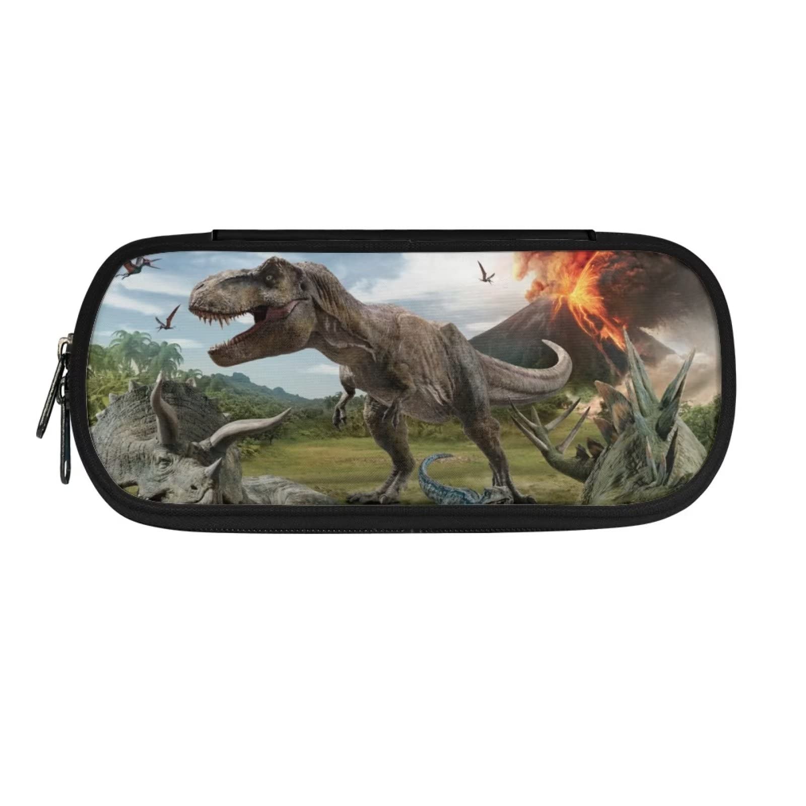 HUGS IDEA Kids Fashion Large Pencil Case for Boys and Girls, T-rex Dinosaur Print Aesthetic Pencil Bag with Multi Compartments for Adults, School Office Stationery Organizer Pencil Case — image 1