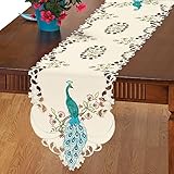 Collections Etc Embroidered Peacock Table Linens, Runner