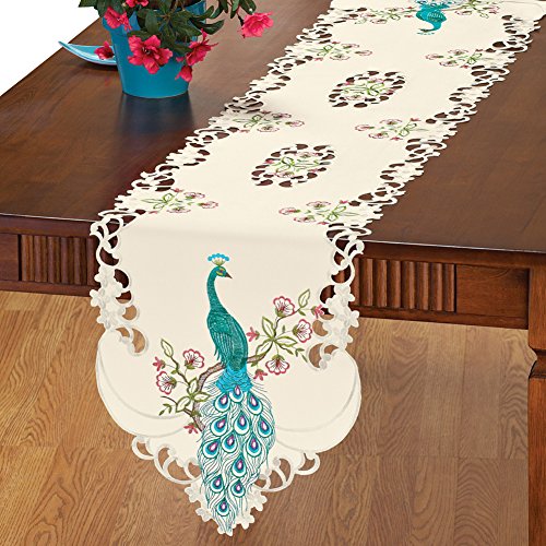 Collections Etc Embroidered Peacock Table Linens, Runner