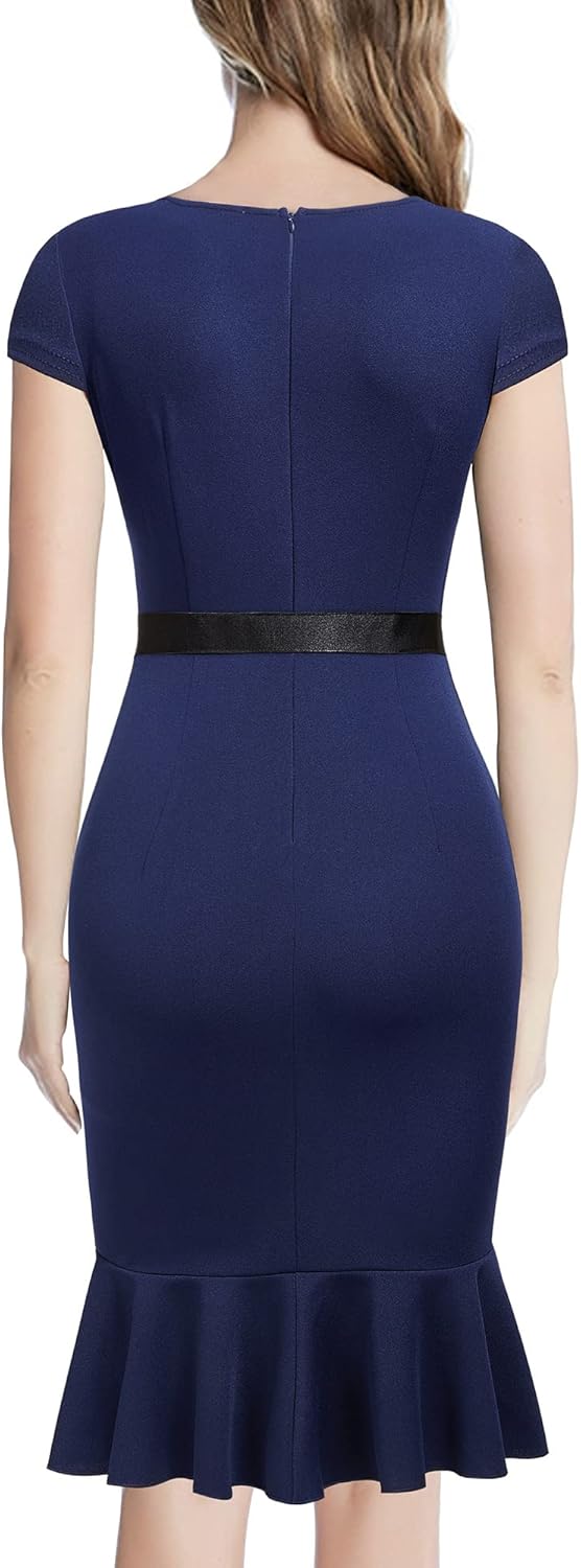 Miusol Women's Retro Square Neck Business Ruffle Hem Cocktail Dress - Image 2