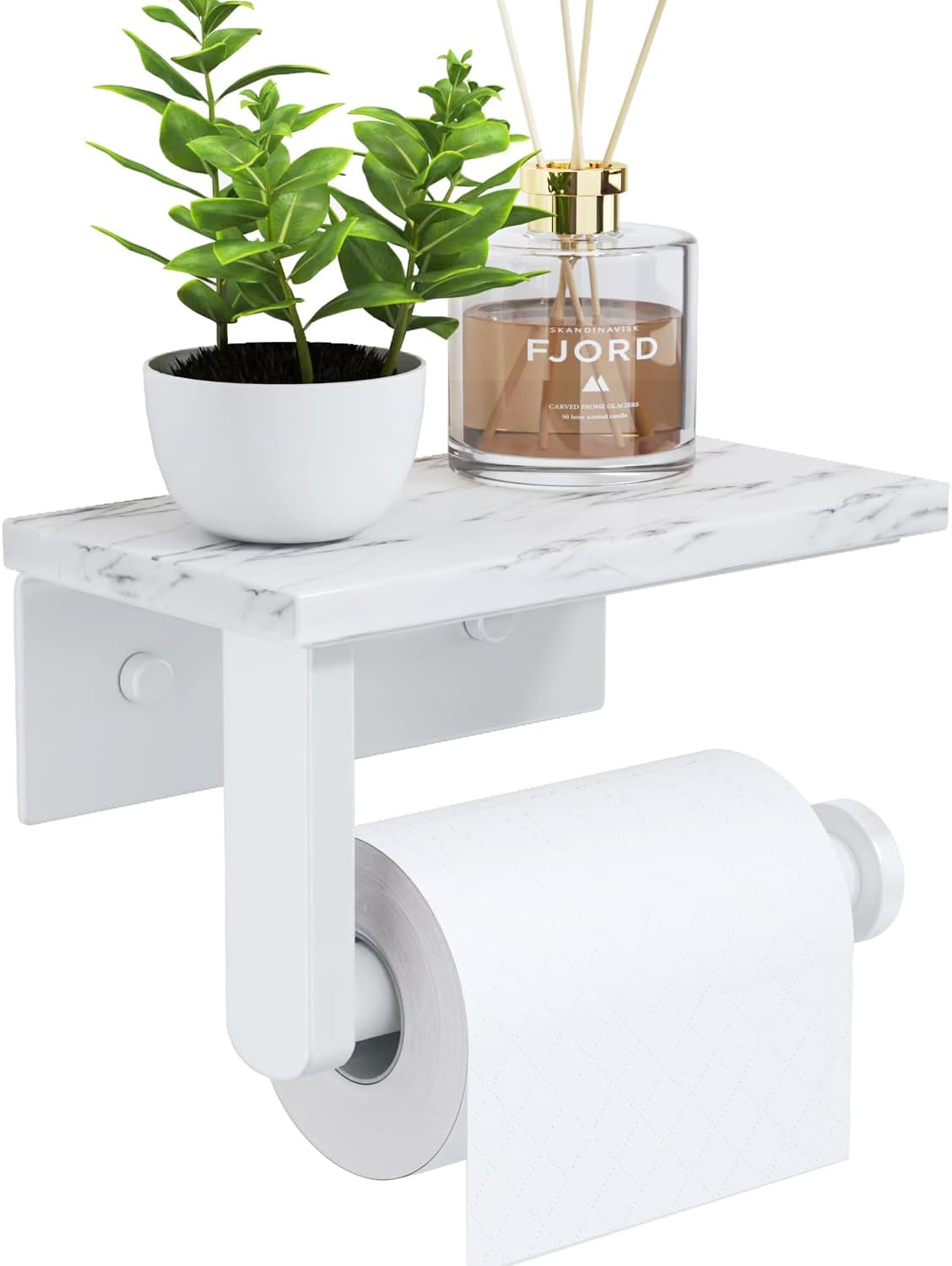 WOJIUBUXIN Marble Toilet Paper Holder with Shelf White