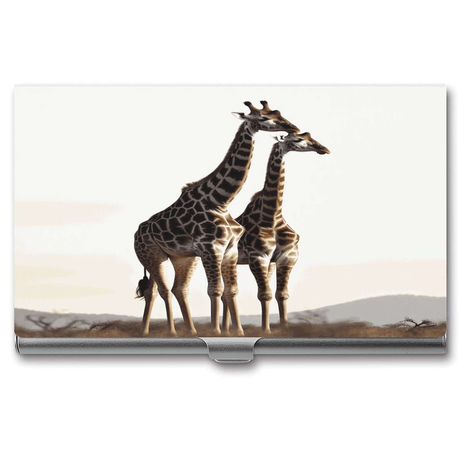 FekiLoot African Giraffe Business Card Holder for Men Women Metal Slim Organizer Business Card Carrier Wallet Name Cards Holder Retro Slim Pocket Purse Small Portable Card Case