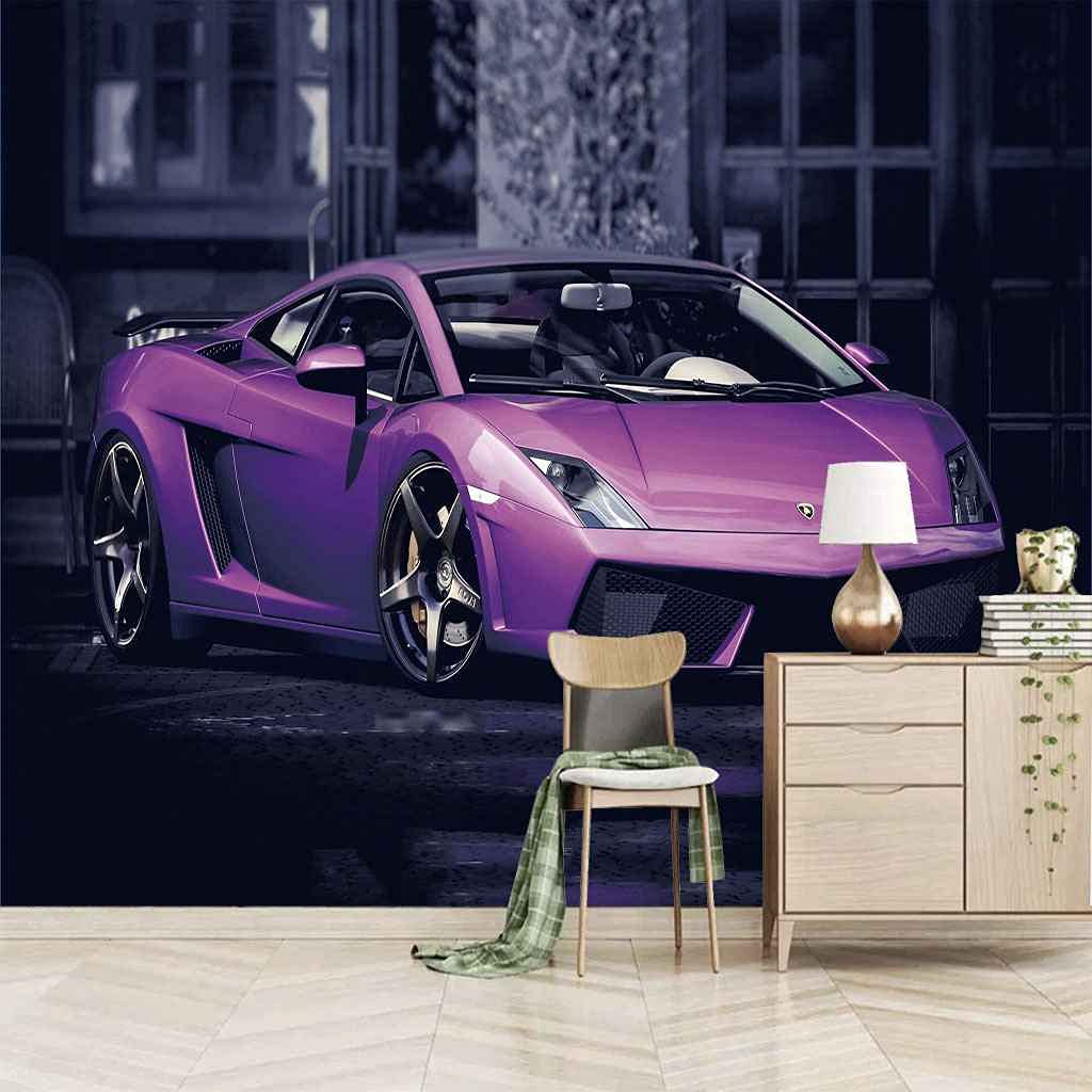 Poster geant mural 3D voiture de sport violette en toile 200x140 cm