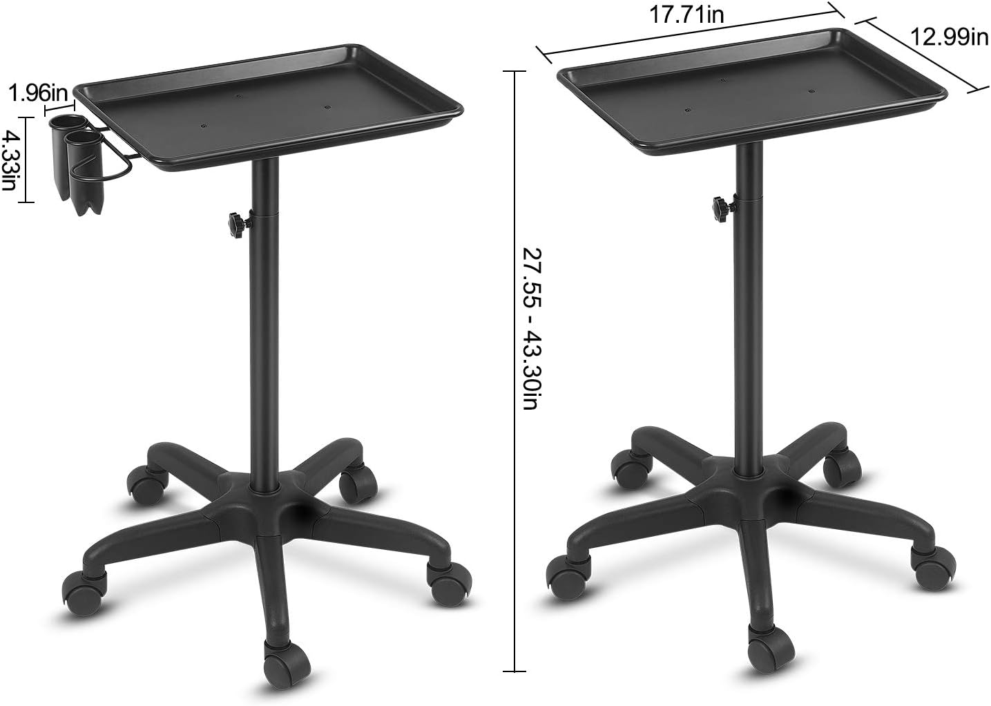 Salon Tray Cart with Metal Feet, Aluminum Salon Tray Removable, Height Adjustable Tray for Salon&Spa Use Tattoo Rolling Cart, Black : Beauty & Personal Care