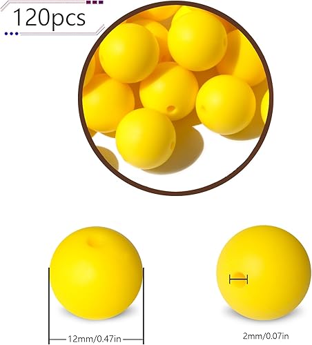 Miniatura 10 de 120 cuentas sueltas de silicona negra de 0.472 pulgadas para hacer pulseras de llavero y manualidades de joyería (negro)