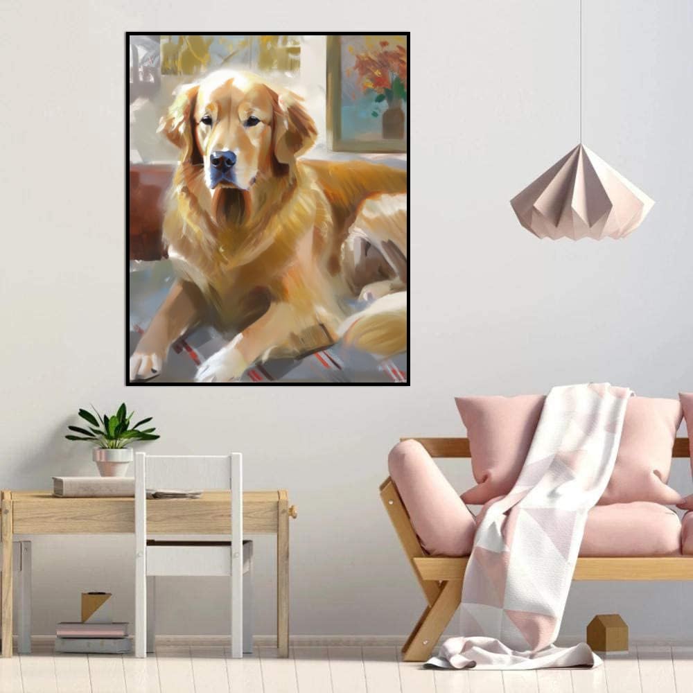 Paint by Numbers for Adults Beginners Golden Retriever Dog Gift Birthday Anniversary or Any Festival. DIY Acrylic Painting Kit for Room Decor Canvas 12x16inch(30x40cm) Frameless