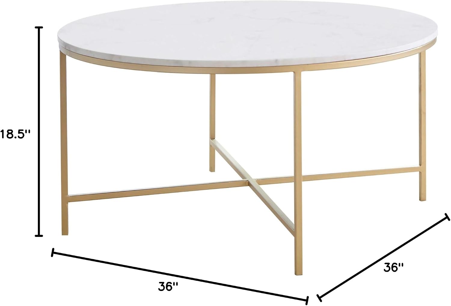 Coaster Home Furnishings - Ellison - Marble and Iron - Round Marble Coffee Table with Gold-Finished Frame, Contemporary Style and X-Shaped Support - Living Room - 36 Inch - White and Gold - 723208