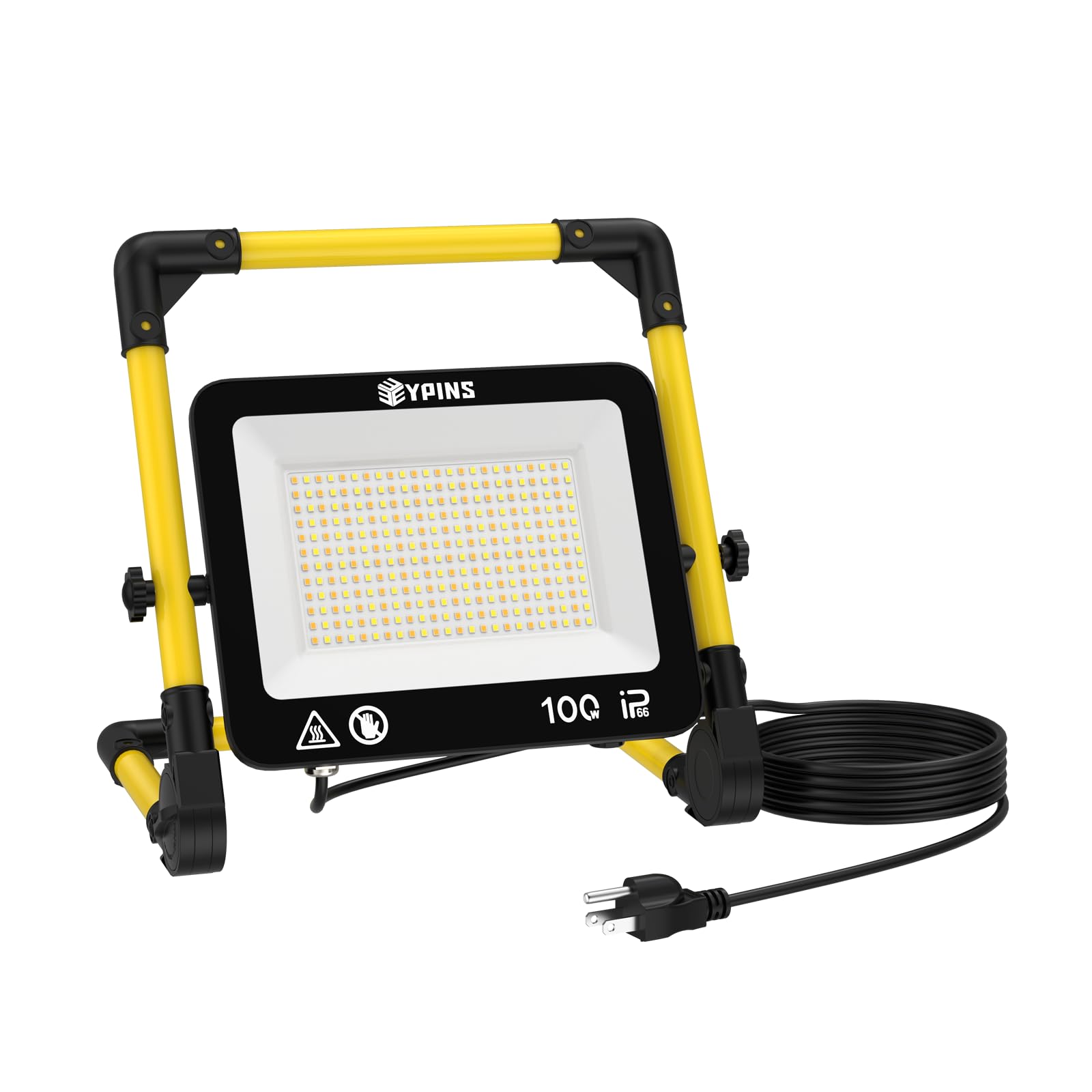 EYPINS Projecteur LED Chantier 100W 8700 Lumens, 3 Températures (3000K/5000K/6500K), IP66 Étanche & Anti-Choc, Câble 5m avec Interrupteur, 360° Rotatif pour Garage/Atelier/Camping