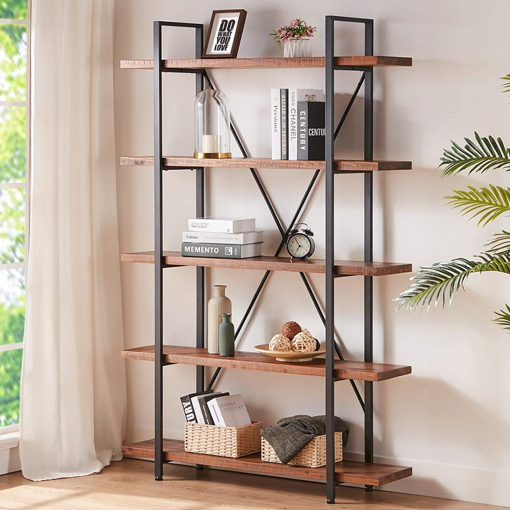 Buy HSH Solid Wood Bookcase, 5 Tier Industrial Rustic Vintage Etagere