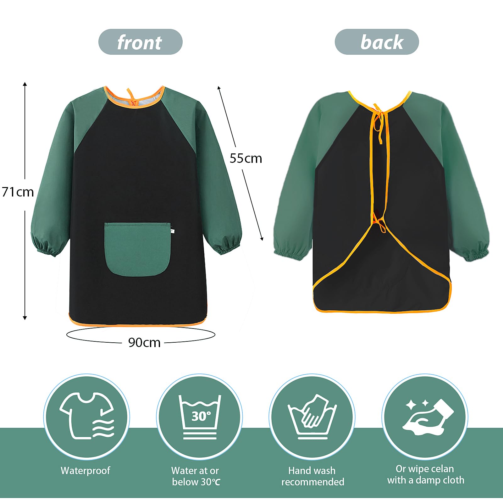 GEBETTER 1Pc Tablier Peinture Enfant Blouse Imperméable Réutilisable Manche Longue avec Poche Fourniture Rentrée Ecole Garçon Fille 7-11 ans pour Art Peinture Coloriage