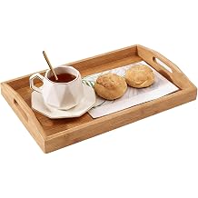 Wood Serving Tray with Handles   Decorative Serving Trays Platter for Breakfast in Bed, Lunch, Dinner, Appetizers, Patio, Ottoman, Coffee Table, Perfect for Living Room Bedroom Entryway and Kitchen