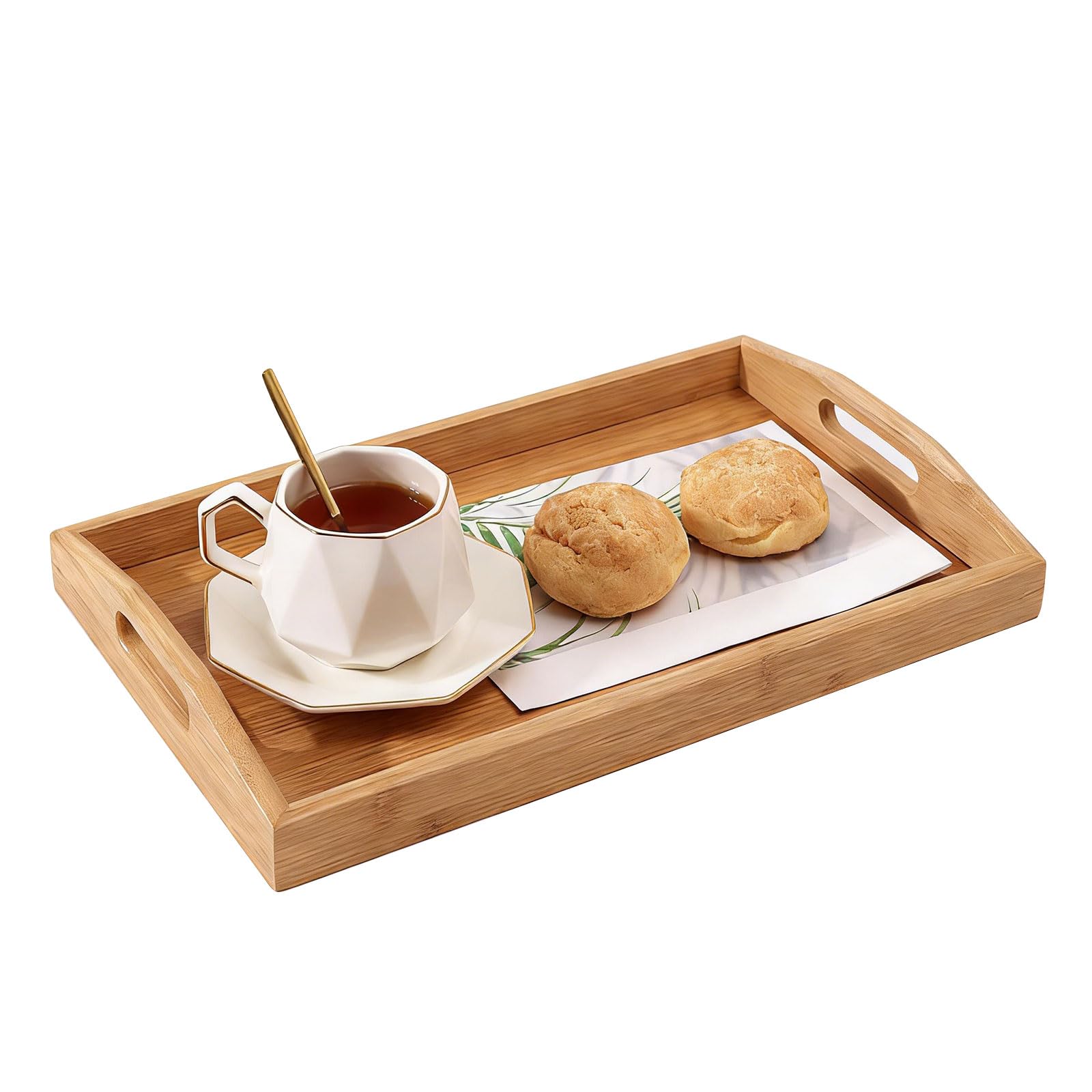Wood Serving Tray with Handles – Decorative Serving Trays Platter for Breakfast in Bed, Lunch, Dinner, Appetizers, Patio, Ottoman, Coffee Table, Perfect for Living Room Bedroom Entryway and Kitchen