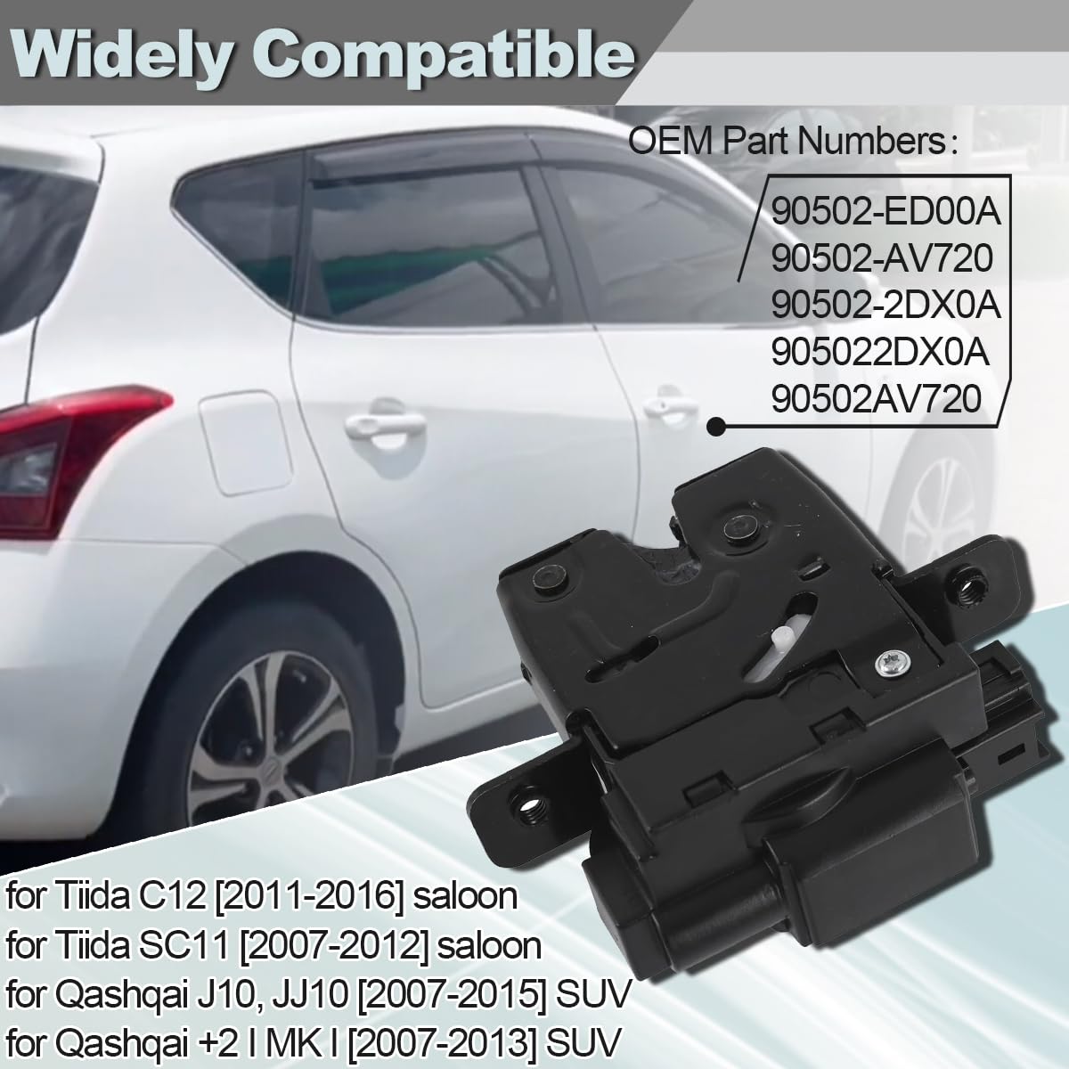ZAMDOE 90502-ED00A Serratura solenoide portellone Posteriore per Nissan Micra MK III K12 Qashqai J10 JJ10 Tiida C11 C12 SC11 SC11X 2003-2016 Hatchback Berlina SUV Ricambi 90502-2DX0A