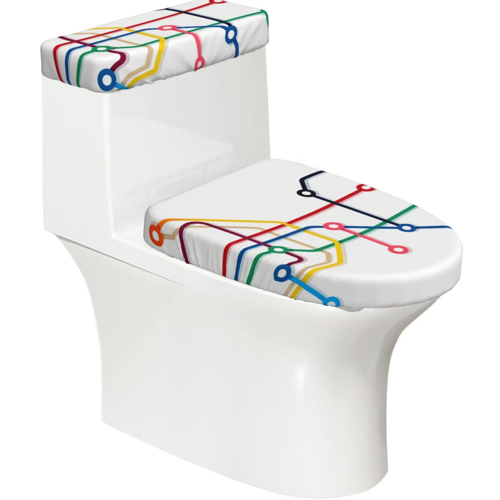 Cntdbu Black Subway Map Lines Elastic Toilet Cover Set Of 2-Stretchy Lid And Tank Covers For Bathroom, Soft Washable U Shape Toilet Decor