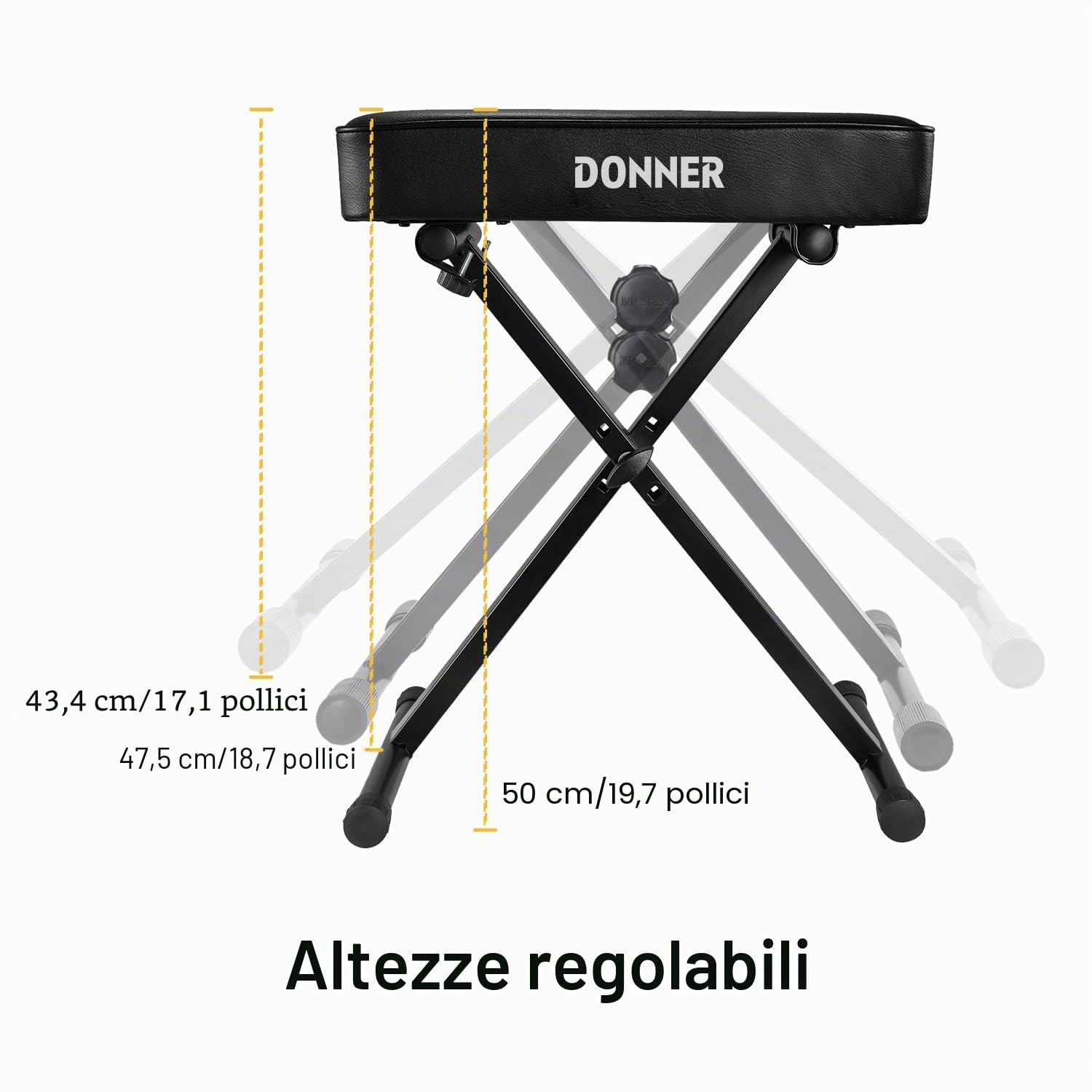 Donner - Panca per tastiera con spugne spesse e regolabili ad alta densità, design antiscivolo, colore: nero