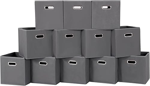 Vista 243 de Cubos de almacenamiento plegables negros, caja de almacenamiento de tela, cestas organizadoras con asas dobles para organizador del hogar