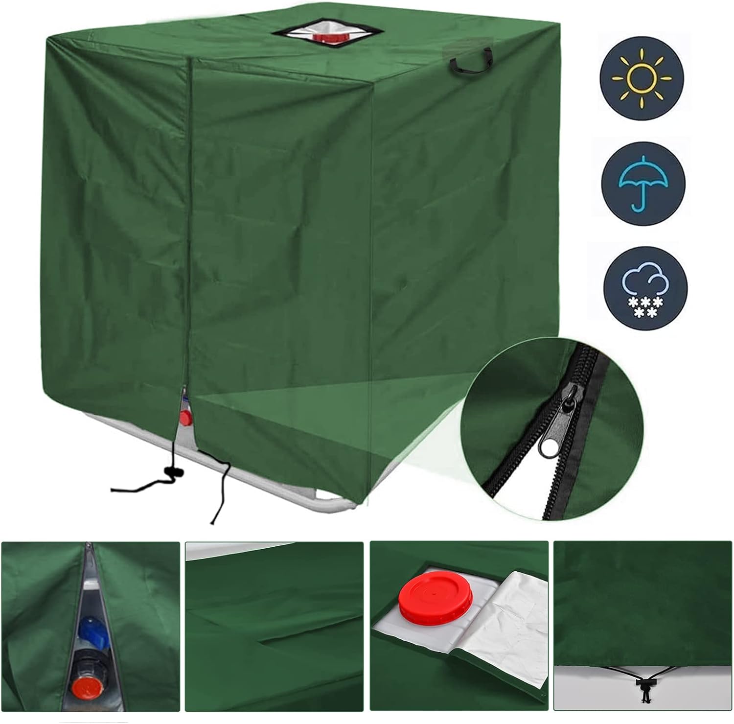 IBC Tote Cover 275 Gallon,420D Water Tank Protective Cover, Zipper Tote Cover,Suitable for 1001L Outdoor,Garden, Camping Water Tank