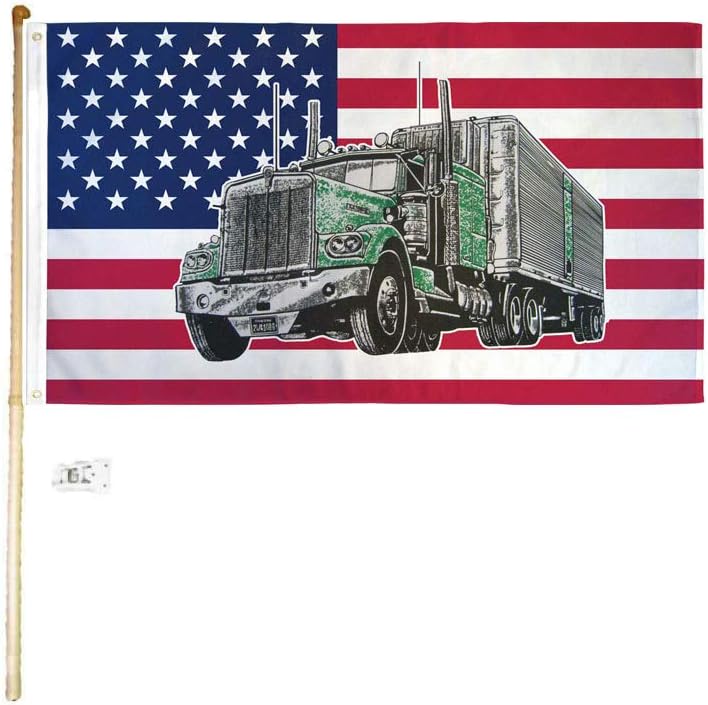 3x5 3'x5' USA Truck Polyester Flag with 5' (Foot) Flag Pole Kit with Wall Mount Bracket & Screws (Imported)