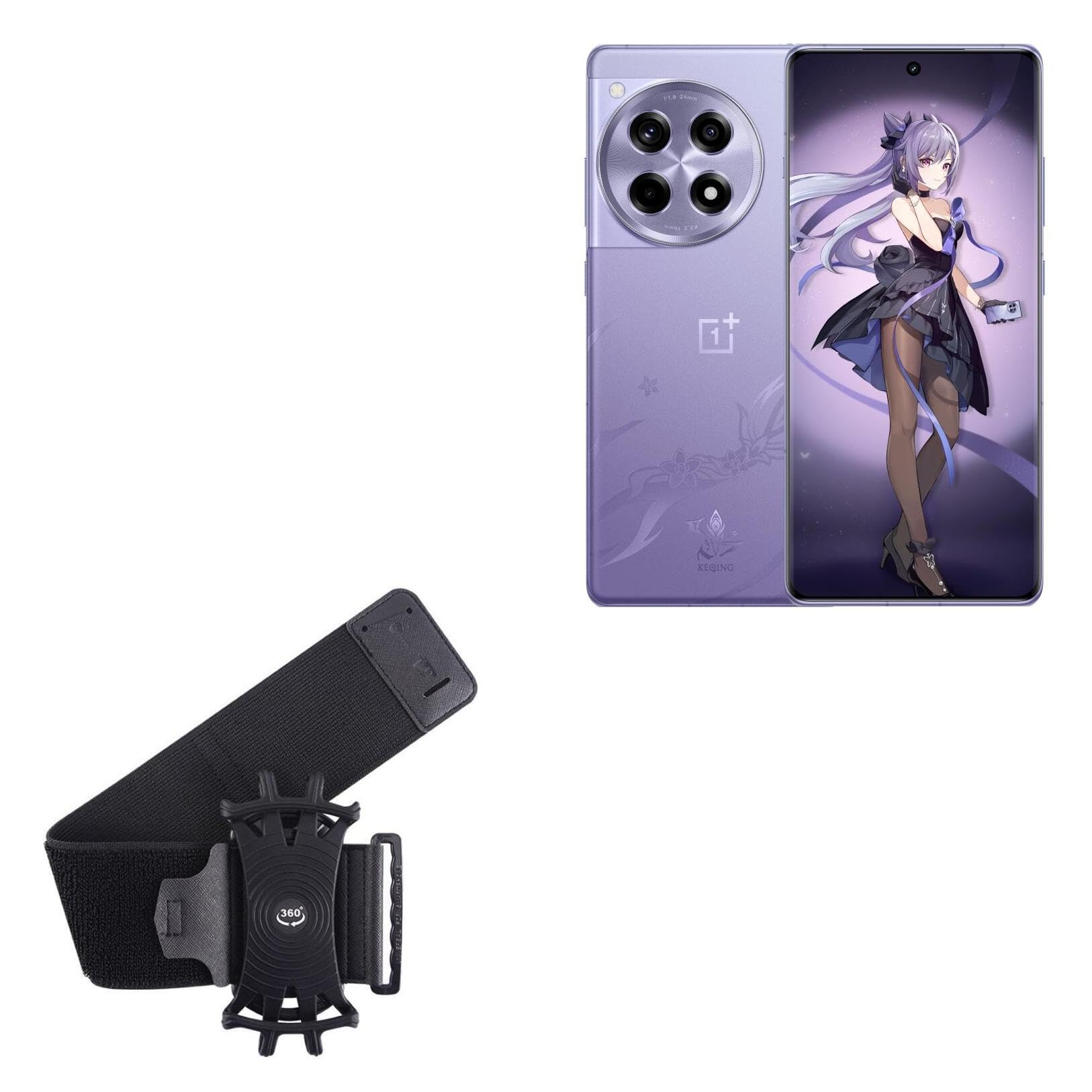 BoxWave Holster Compatible with OnePlus 12R Genshin Impact Edition - ActiveStretch Sport Armband, Adjustable Armband for Workout and Running - Jet Black