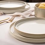 Richmount Star Dinnerware Sets, Plates and Bowls Set for 4, 12 Piece Dish Set, Ribbed, Cappuccino White