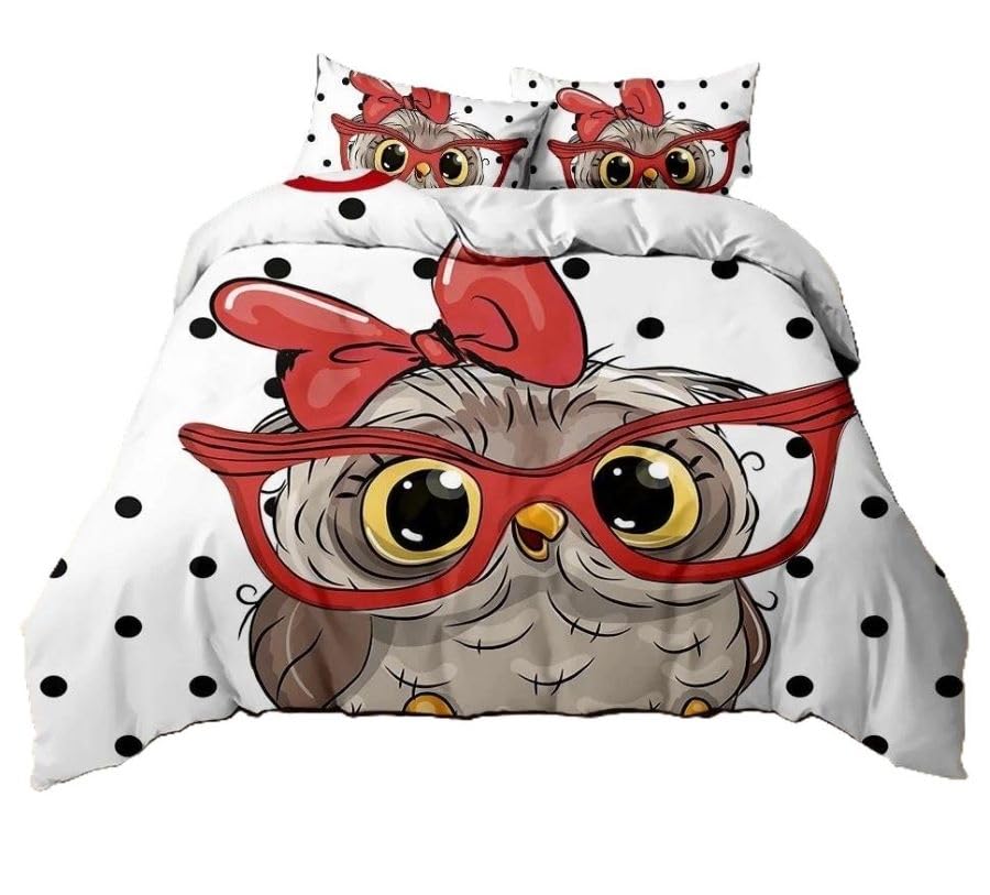 Parure housse de couette hibou 240 x 220 multicolore en lot de 3 pièces grand lit