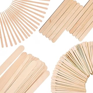 Mibly 4 Style 200 Pcs Assorted Wooden Wax Sticks for Body Legs Face Small Medium Large Sizes Eyebrow Waxing Applicator Spatulas for Hair Removal or Wood Popsicle Craft Sticks (Pack of 200)