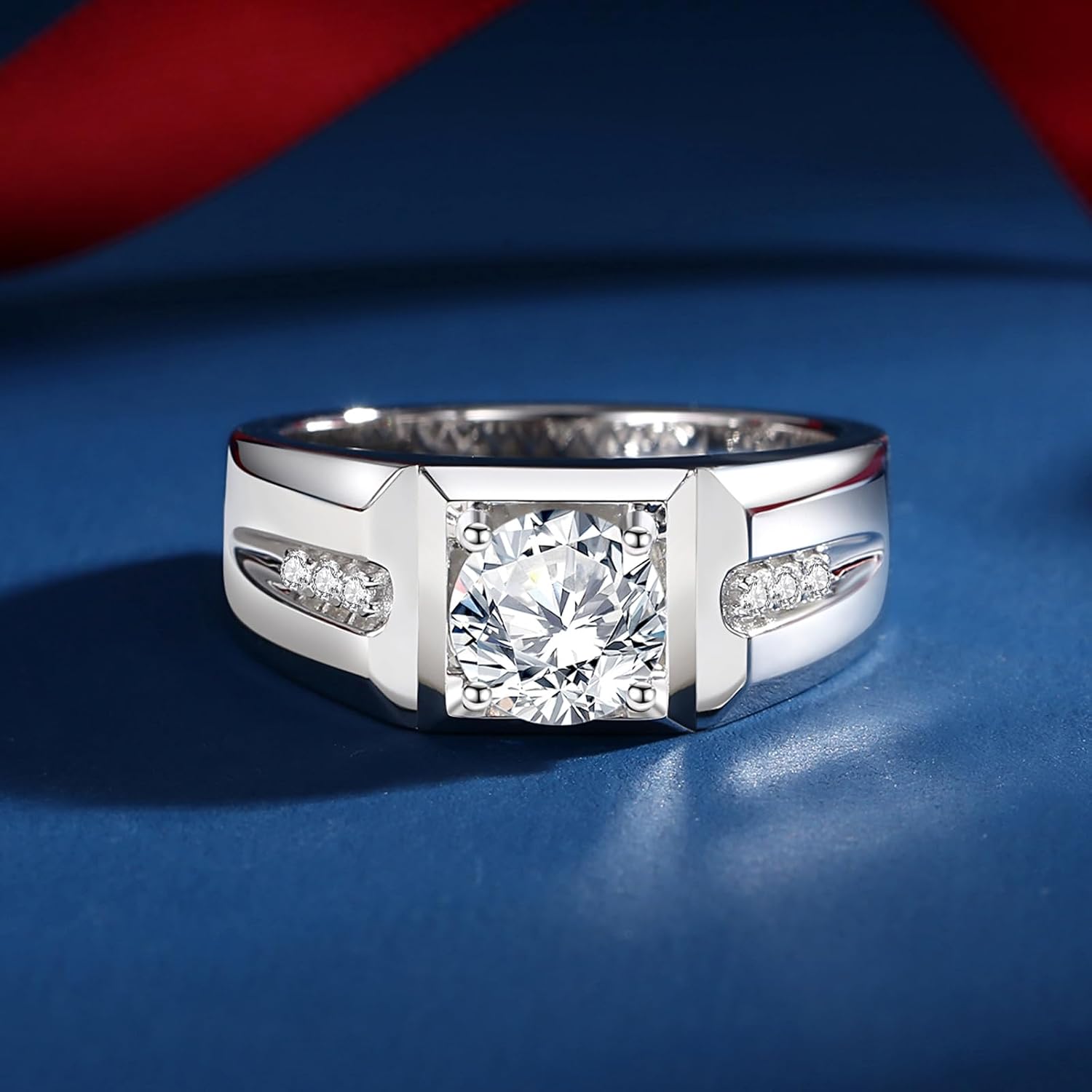 Moissantie Rings for Men D Color VVS1 Round Cut Moissanite Jewelry for Men Wedding Ring S925 Sterling Silver Promise Rings for Wedding Anniversary Engagement
