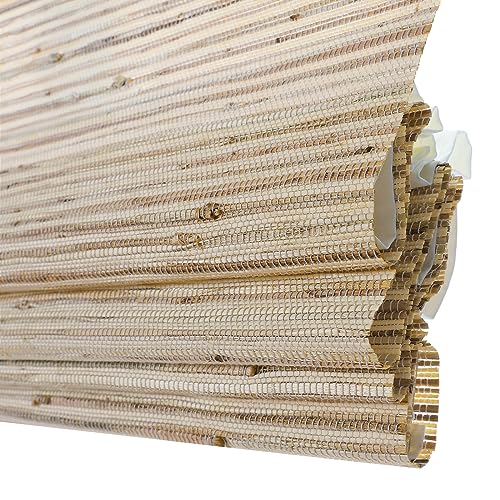 Image of TWOPAGES Cordless No Drill Roman Shade Customized Ramie Paper Roman Blind Blackout Roman Window Shade for Indoor Windows, Beige Brown, 1 Piece