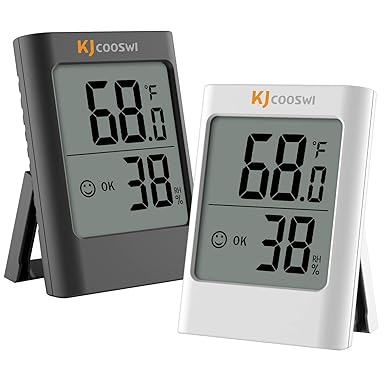 Humidity Gauge, 2 Pack Indoor Thermometer for Home Digital Hygrometer Room Thermometer and Humidity Gauge with Temperature Humidity Monitor AAA Battery Powered(Color: Black and White)