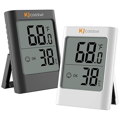 Humidity Gauge, 2 Pack Indoor Thermometer for Home Digital Hygrometer Room Thermometer and Humidity Gauge with Temperature Humidity Monitor AAA Battery Powered(Color: Black and White)