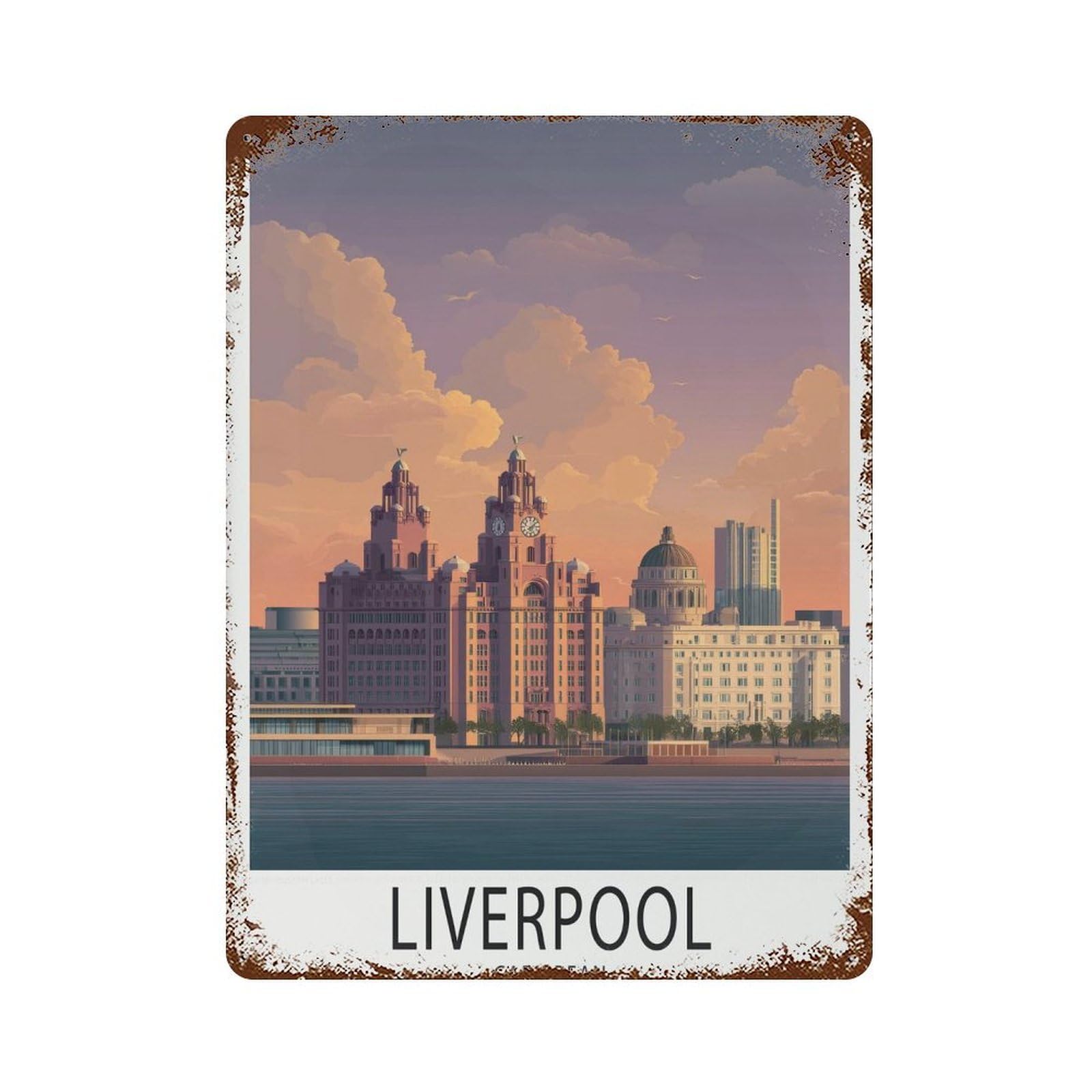 xiaoxiaoshen Liverpool Travel City Skyline Architecture Wall Decor Art Metal Tin Poster Modern Home Decor Art Home Bar Shop Decorations Vintage Sign 40x30cm