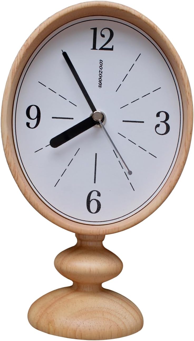 Vintage Wood Table Clock, Retro Clock Desk Battery Operated for Mantel Living Room Decor (Beige-1)