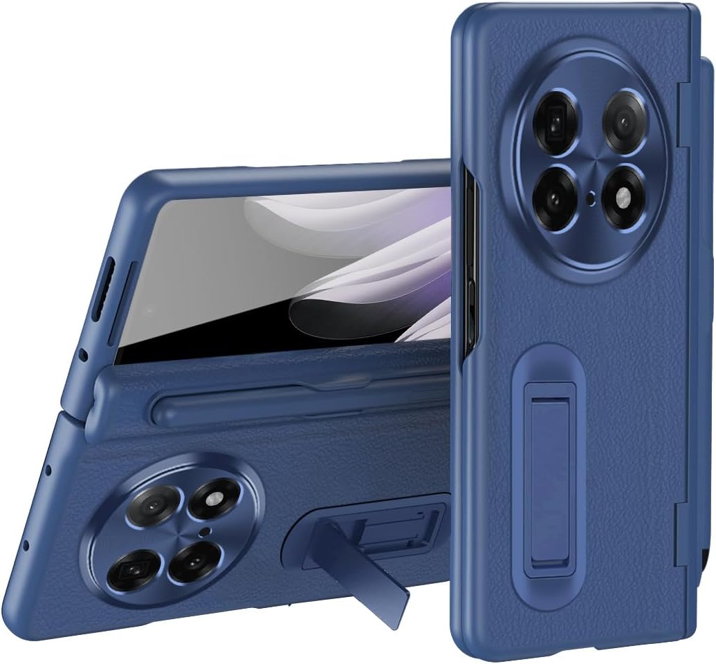 Compatible with Oppo Find N5 2025 Case with S Pen Holder,Built in HD Screen Protector & S Pen & Kickstand, Shockproof Hard Leather + PC Full Body Protective Cover (Blue)