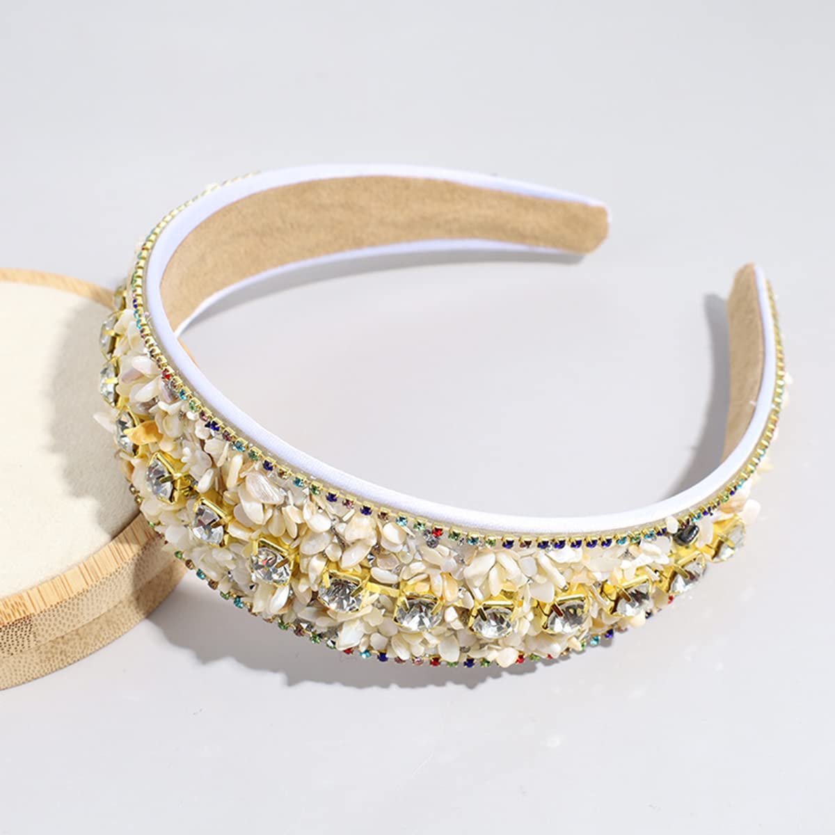 Fascia Per Capelli Larga Barocca Con Strass E Cristalli - Morbida E Foderata In Velluto - Accessorio Donna Elegante Per Feste E Cerimonie - Colore Rosa - copertina