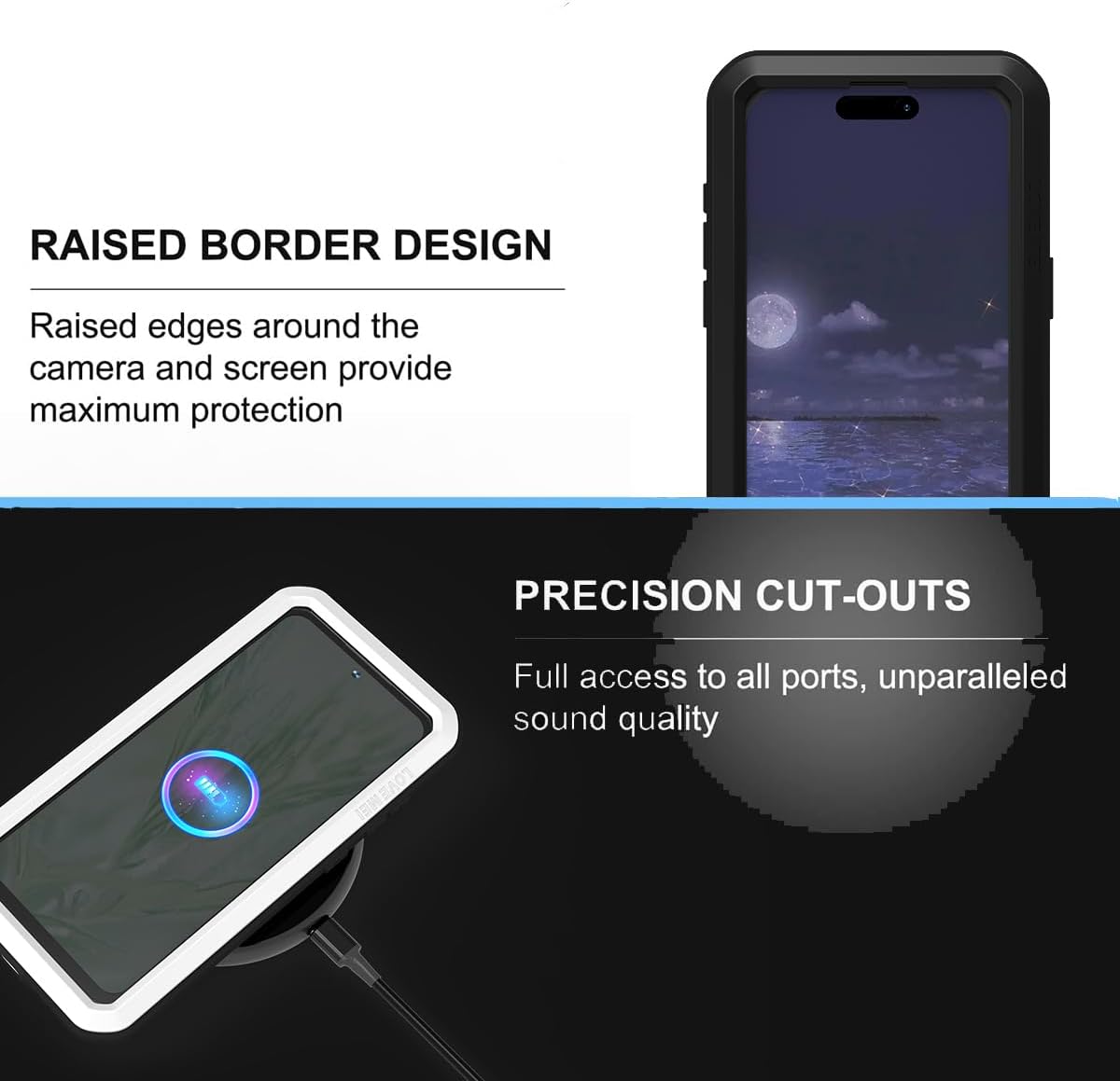 LOVE MEI for iPhone 15 Pro Max (6.7) Metal Case, Heavy Duty Metal Military Grade Shockproof Dustproof Full Body Case with Built in Tempered Glass Screen Protector for iPhone 15 Pro Max (Silver)