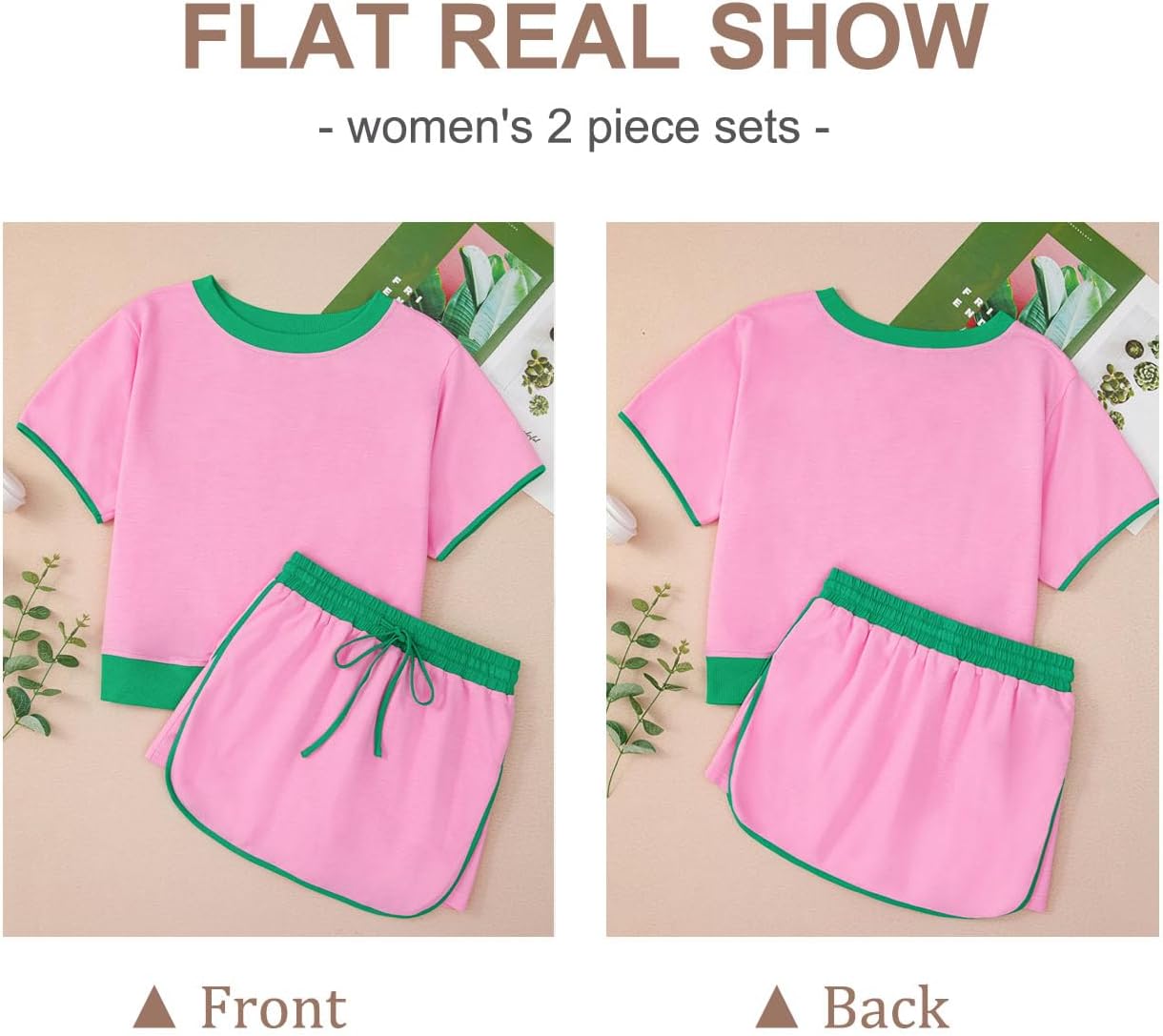 SELINK Lounge Sets for Women 2 Piece Skirt Colorblock Drop Shoulder T Shirt and Skort Set Summer Tracksuits - Image 3