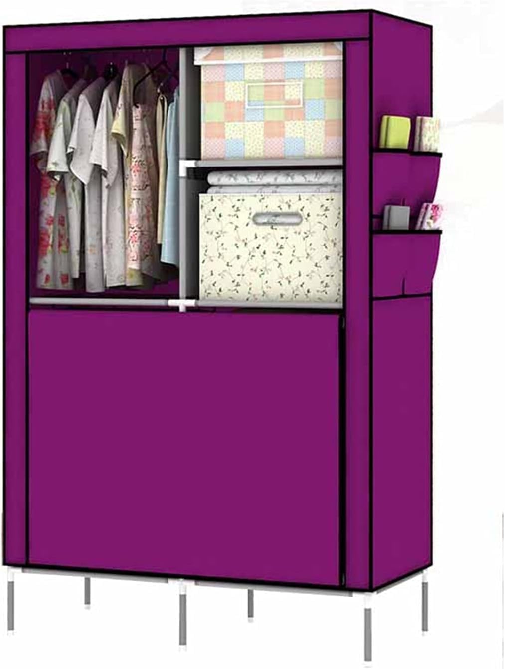 Armario Abierto, Almacenamiento Multifunción, Percha, Puerta Plegable, Armario, Diseño De Almacenamiento Dividido con Rieles para Colgar, Tela Impermeable 175 * 90 * 45 CM