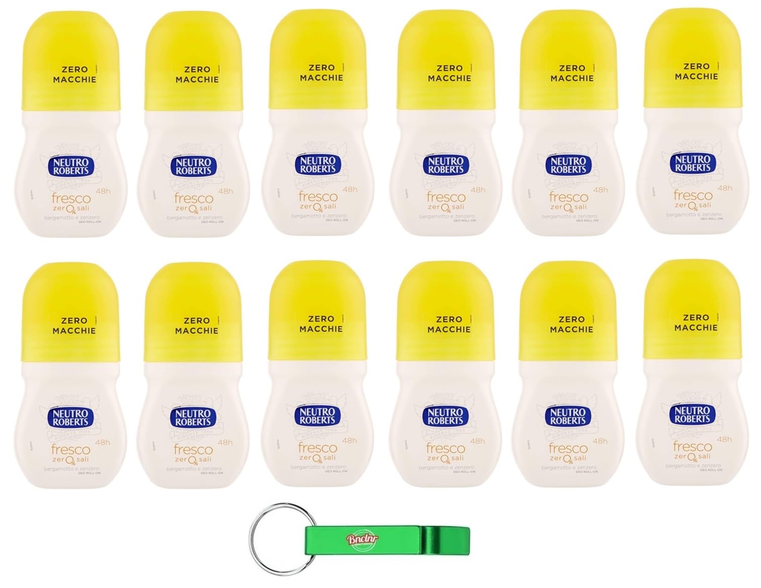 12x Neutro Roberts, Deodorante Roll On Fresco, Ohne Aluminiumsalze, Keine Flecken,Zitrusduft aus Bergamotte und Ingwer, Deodorant Unisex,50ml + Beni Culinari Kostenloser Schlüsselanhänger