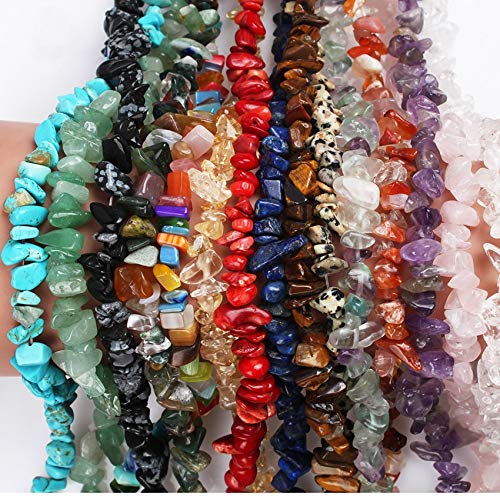 500PCS Natural Chip Stone Beads - Multicolor 3-8mm Irregular Gemstone Healing Crystal Loose Rocks Bead Hole Drilled DIY for Bracelet Necklace Earrings Jewelry Making Crafting - Thumbnail 5