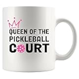 Panvola Queen of the Pickleball Court Pickleball Gifts for Women Ceramic Mug Gifts for Pickleball Lovers Coffee Cup 11 oz White Novelty Drinkware