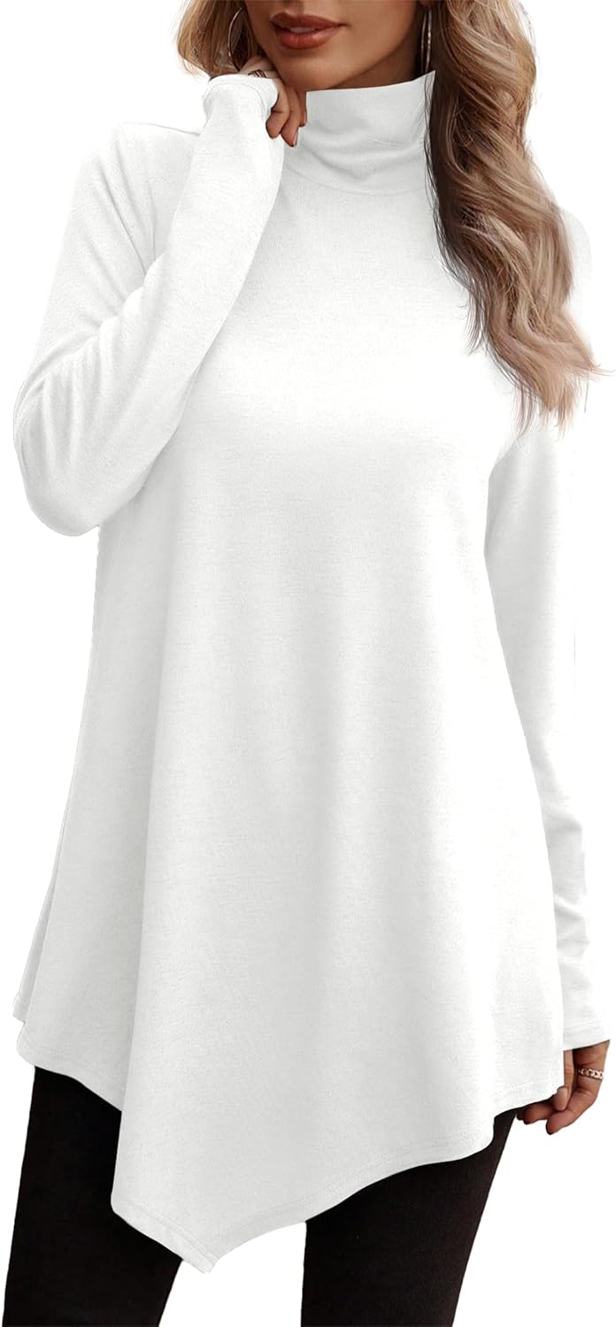 JUSTFASHIONNOW Turtle Neck Shirts for Women Long Sleeve Tunic Tops to Wear with Leggings Dressy Casual Fall Clothes 2025