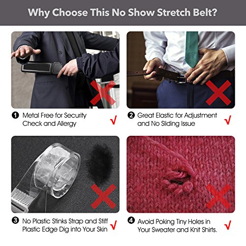 Jasgood 2 Pack Invisible Women Stretch Belt No Show Elastic Web Strap Belt With Flat Buckle For Jeans Pants Dresses(Us Size 0-16,01-Black+Coffee) #TOP2